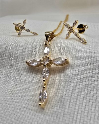 Foto 03 Conjunto crucifixo zirconial banho ouro 18k - 45cm