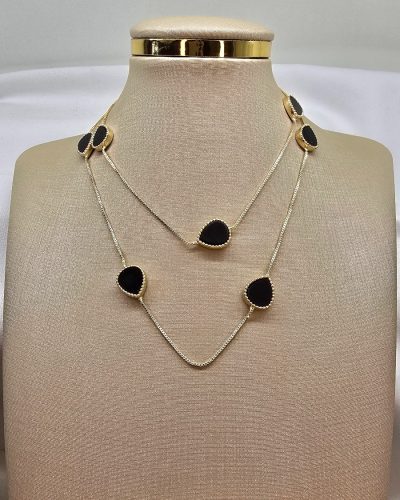 Foto 05: Colar longo gota preta banho ouro 18k (foto com duas voltas) - 65cm