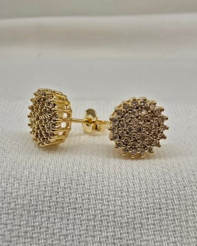 Brinco cravejado zirconia no banho ouro 18k - 1,0cm